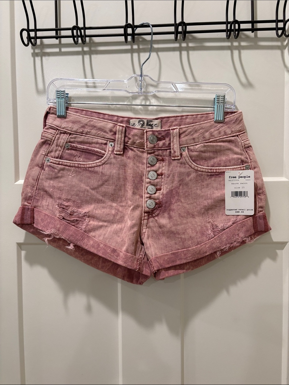 Free People Faded Rose Button-Front Denim Shorts